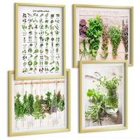 BILDER SET 4er Set - 50x50 cm & 40x60 cm Goldrahmen - Getrocknete Kräuter für die Küche - Goldfarben, Kunststoff (50/50cm) - TULUP