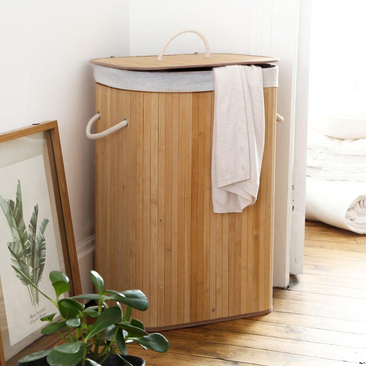 WÄSCHEKORB aus bambus 70l 40/30/60 cm - Eschefarben, Holzwerkstoff (30/60/45cm) - Calicosy
