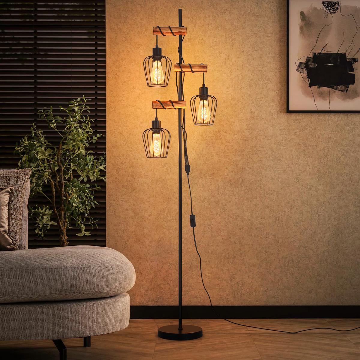 STEHLAMPE Telven 16/14/162 cm - Schwarz/Braun, Holz/Metall (16/14/162cm) - ZMH