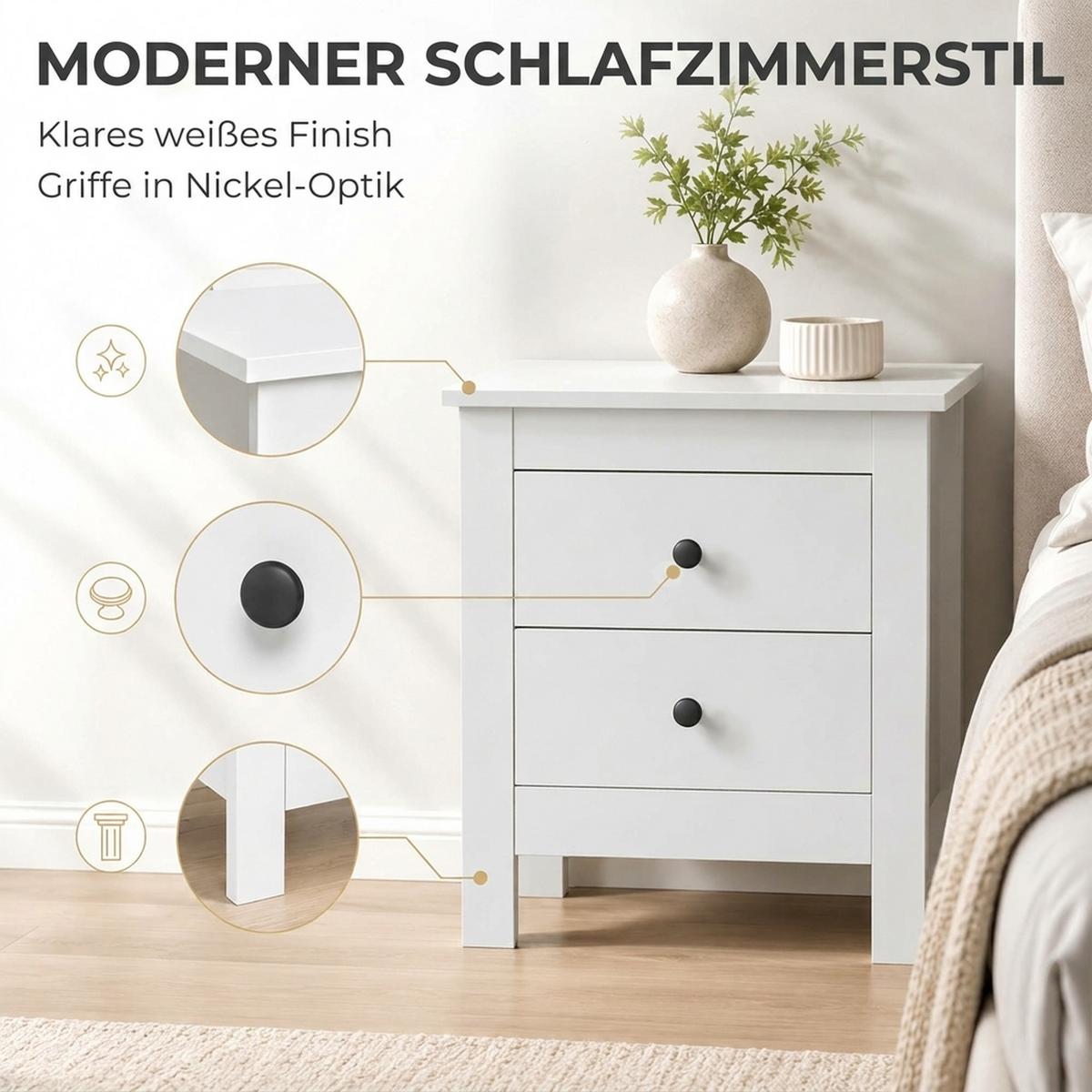 NACHTTISCH MDF Metall Weiß - Weiß/Nickelfarben, Holzwerkstoff/Kunststoff (39.5/51/48cm) - HOMCOM
