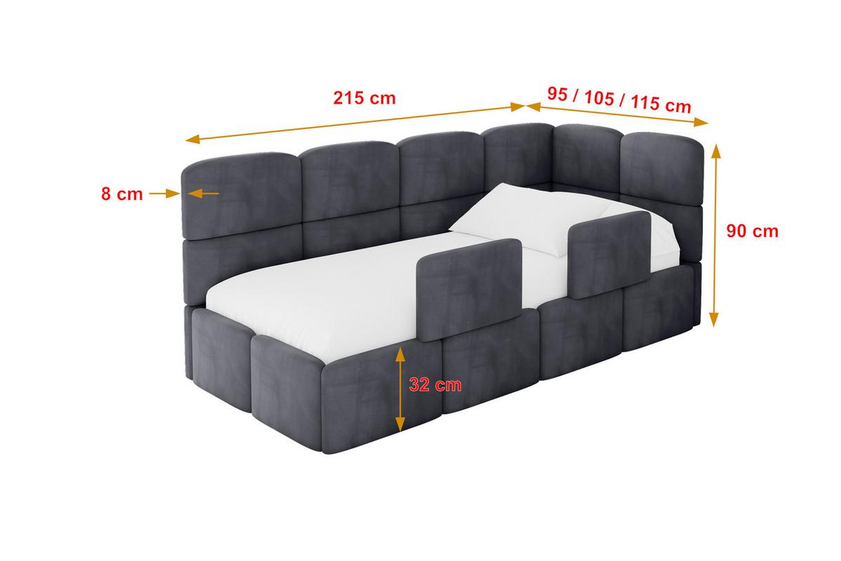 EINZELLBETT Jugendbett mit Bettkasten, Links - KIVY 100x200 Dunkelgrau - Dunkelgrau, Holzwerkstoff/Textil (100/200cm) - ALTDECOR