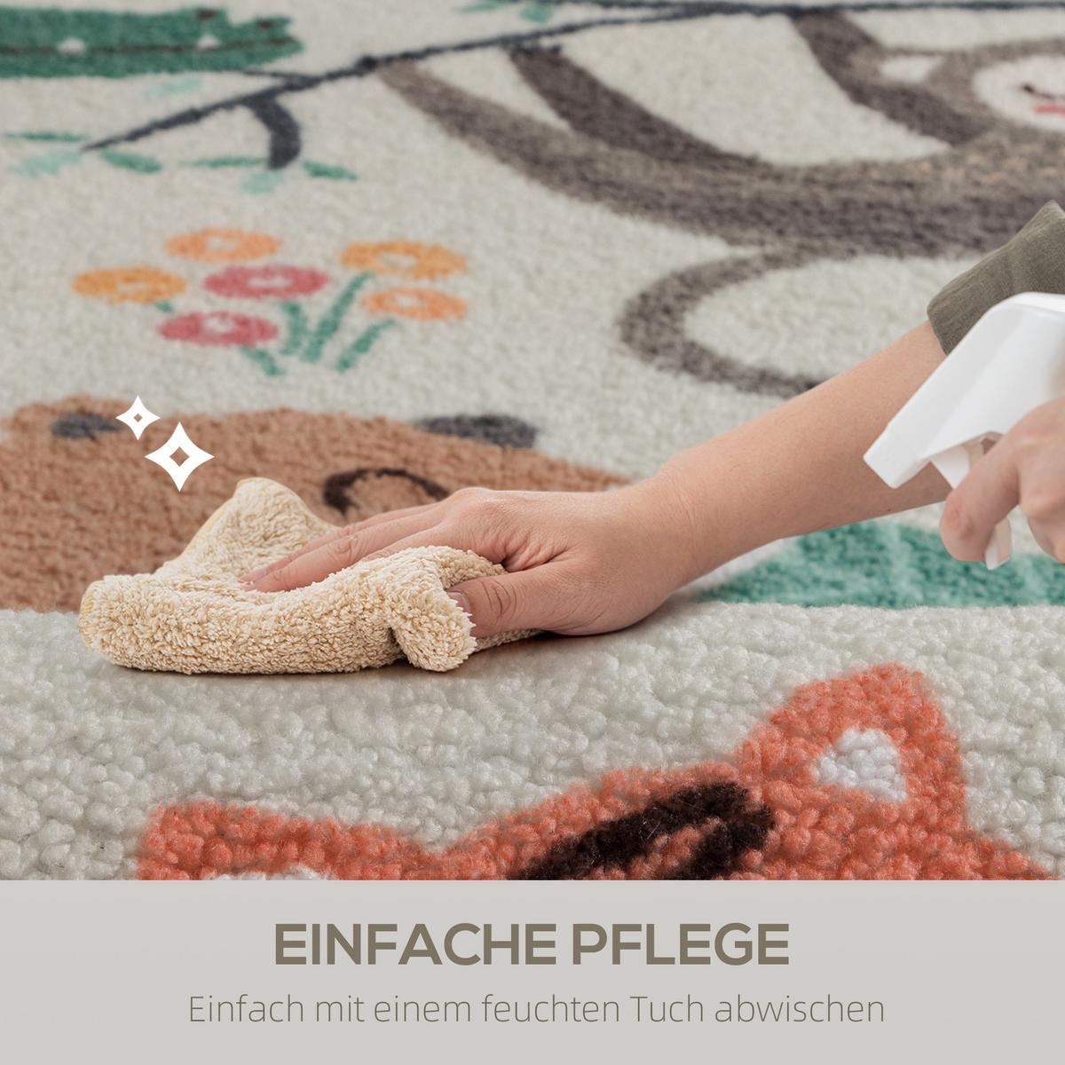 TEPPICH Anti-Rutsch Wohnzimmerteppich Kurzflor mit Dschungel-Muster Fleece-Optik - Multicolor, Textil (120/160cm) - HOMCOM