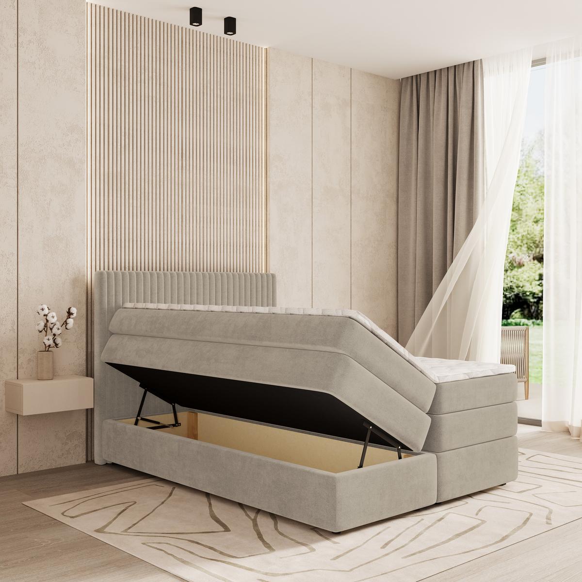 BOXSPRINGBETT FELBIO 160x200 cm mit Matratze und Topper - Beige - Beige, Holz (160/200cm) - MASSENO