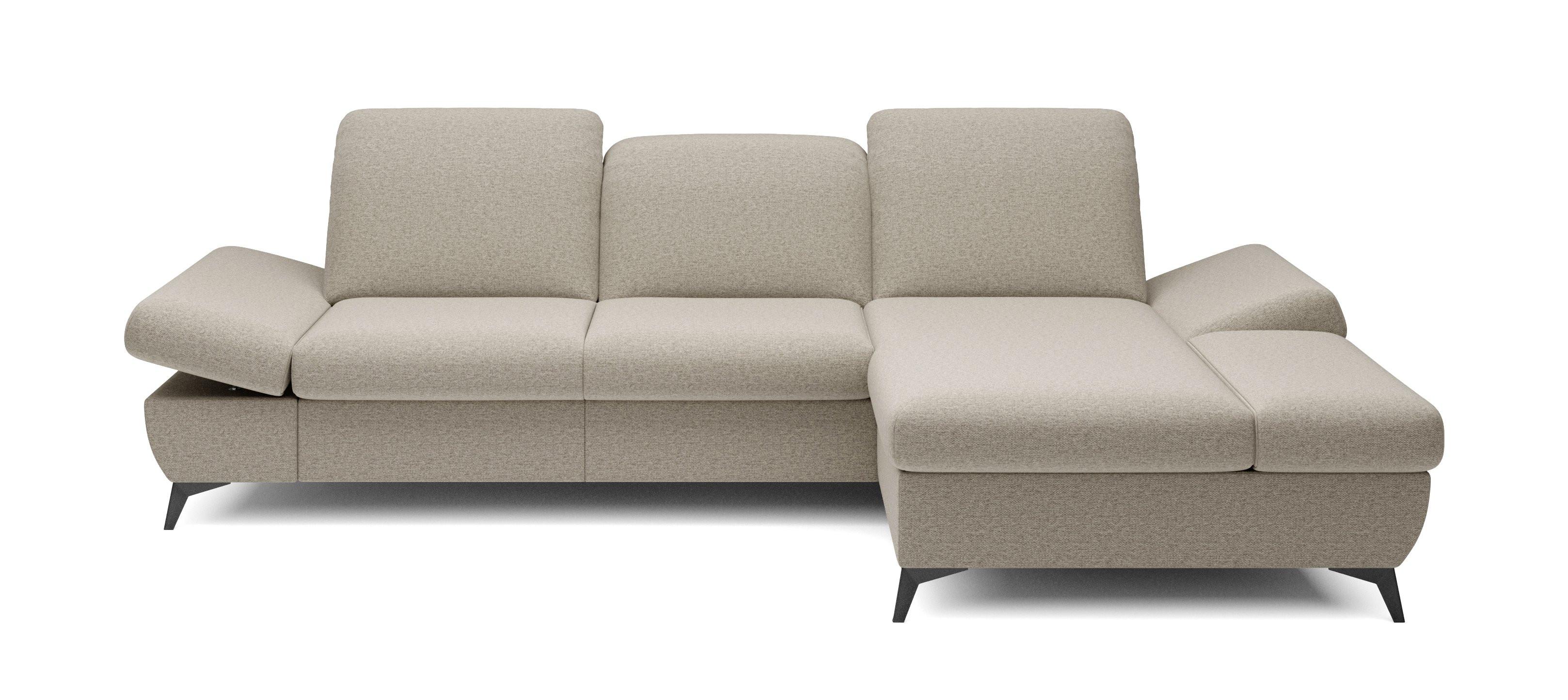 ECKSOFA FELICE R-S Beige Geflochtener Stoff mit Schlaffunktion - Beige, Holz (284/166cm) - MASSENO