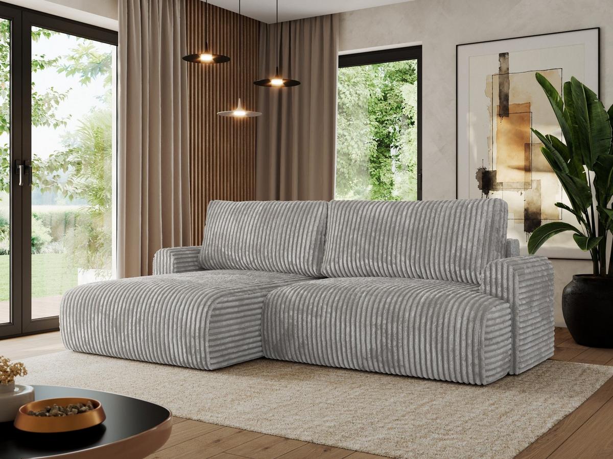 ECKSCHLAFSOFA TONO L Grau Cord - links - Schwarz/Grau, Kunststoff/Textil (260/150cm) - MKS
