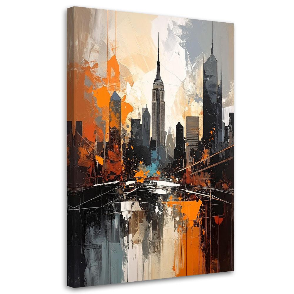 WANDBILD, Urbane Abstraktion mit Wolkenkratzern in Grau und Orange - Orange, Textil (30/45cm) - Feeby