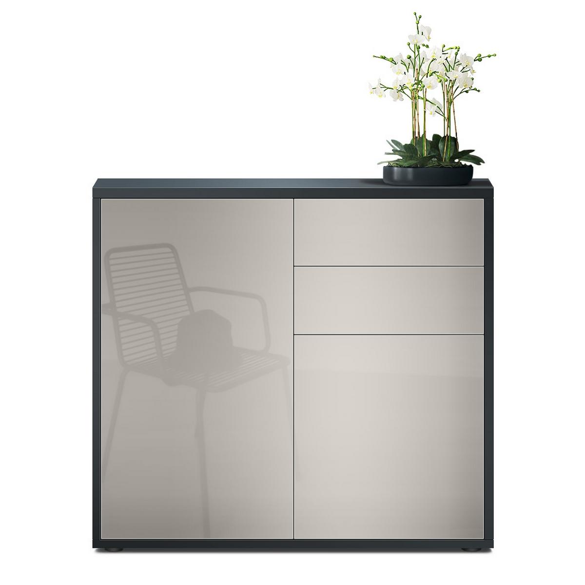 KOMMODE Ben Front in Sandgrau Hochglanz - Sandfarben, Holzwerkstoff (79/74/36cm) - Vladon