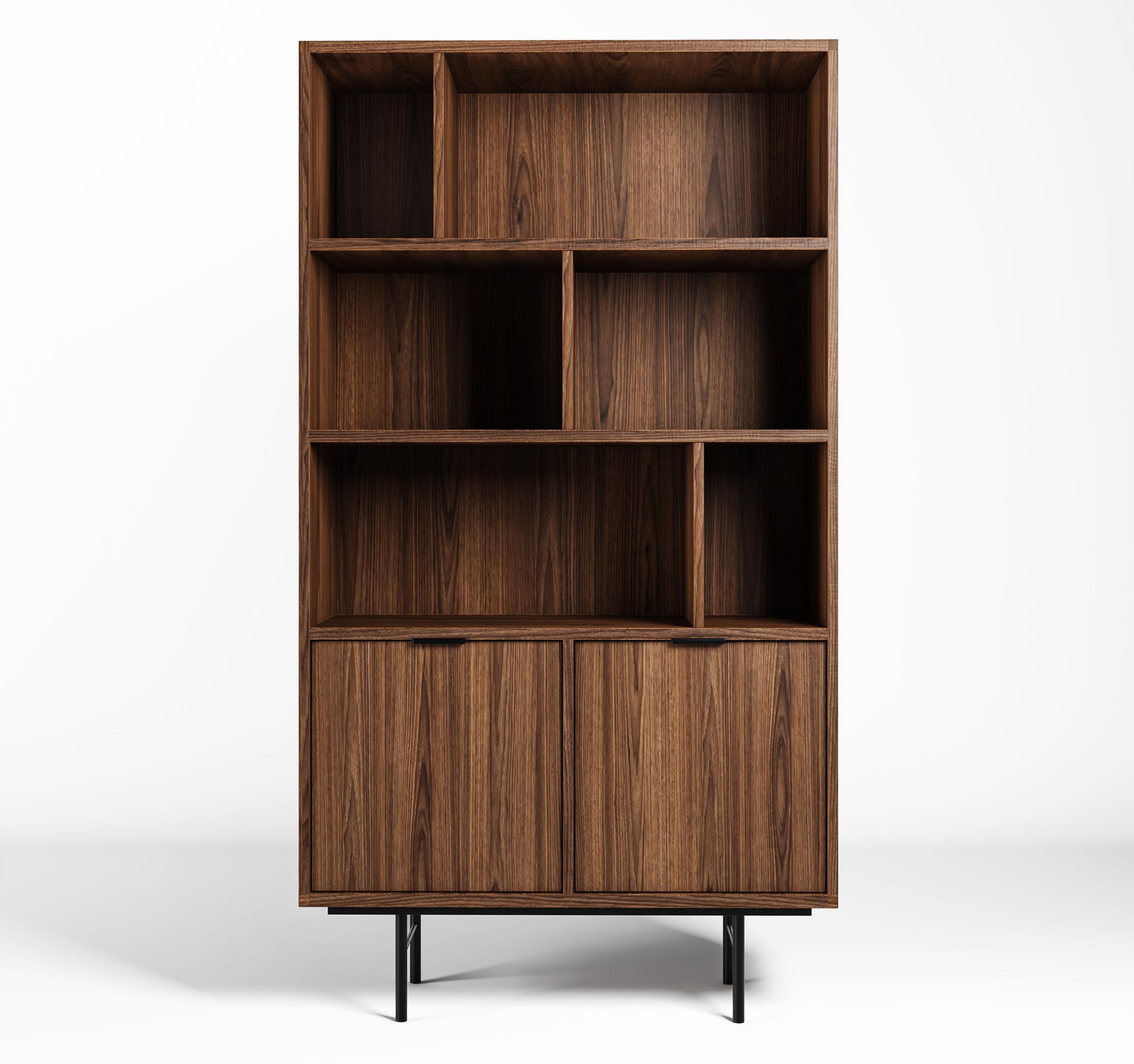 REGAL Nordiva 2T Warmia Walnut 90/185/35 cm – Offene Fächer - Walnussfarben/Schwarz, Holzwerkstoff/Metall (90/185/35cm) - AX Living