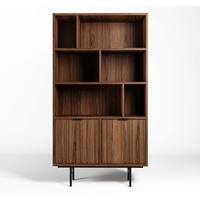 REGAL Nordiva 2T Warmia Walnut 90/185/35 cm – Offene Fächer - Walnussfarben/Schwarz, Holzwerkstoff/Metall (90/185/35cm) - AX Living