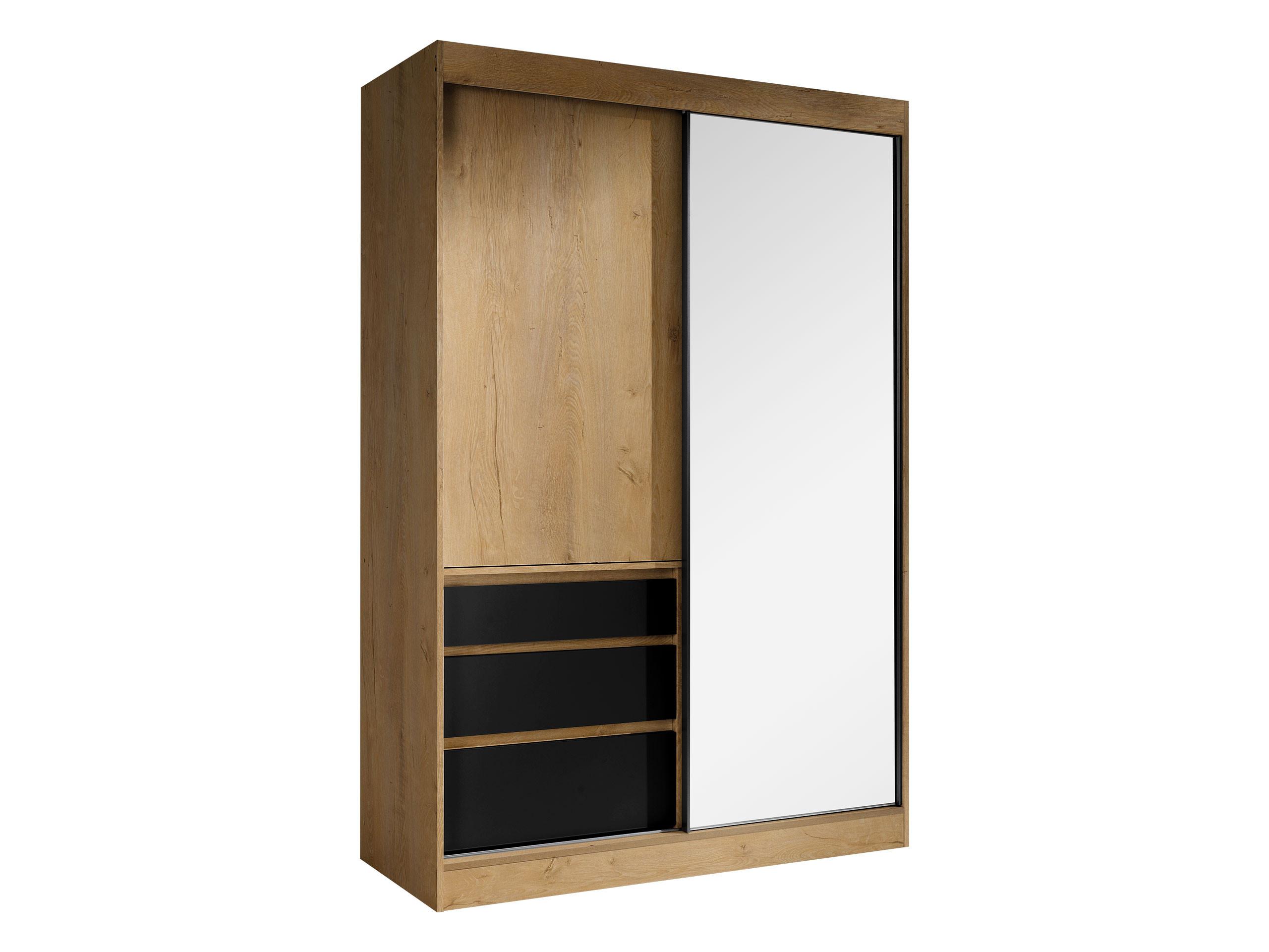 SCHWEBETÜRENSCHRANK Haiti 140 mit Spiegel - Eichefarben/Schwarz, Holzwerkstoff (140/216/65cm) - MIRJAN24