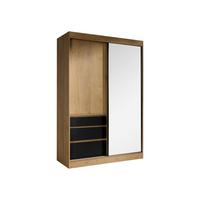SCHWEBETÜRENSCHRANK Haiti 140 mit Spiegel - Eichefarben/Schwarz, Holzwerkstoff (140/216/65cm) - MIRJAN24