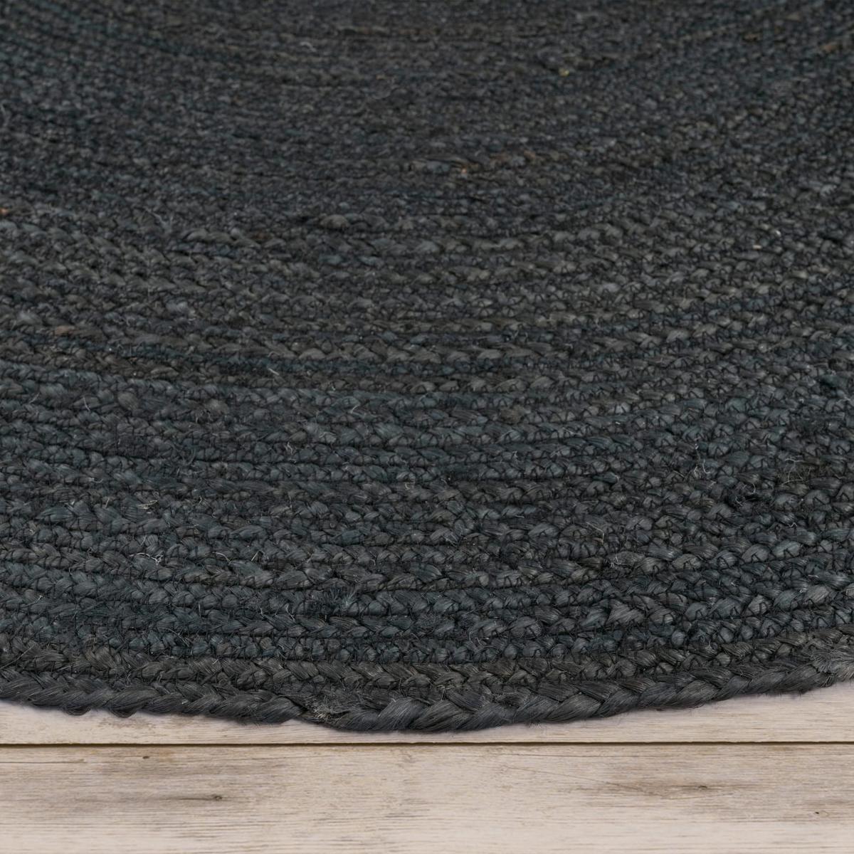 NATURTEPPICH handgewebt wendbar, im Boho-Stil, Anthrazit, Ø 80 cm - Anthrazit, Textil (80/80cm) - KADIMA DESIGN