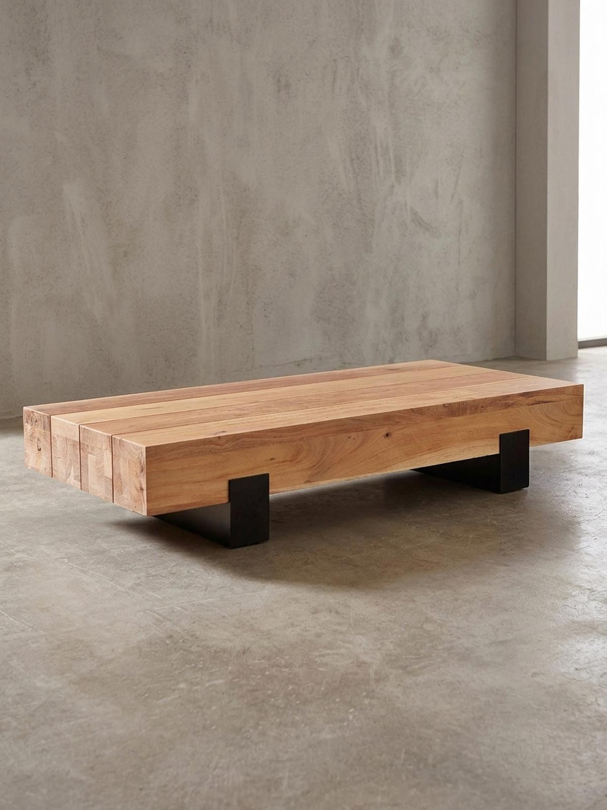 COUCHTISCH Industrie-Stil in Akazienholz und Schwarz Metall, Maße 130x25x59 cm - Beige/Schwarz, Holz/Metall (59/130/25cm) - KADIMA DESIGN