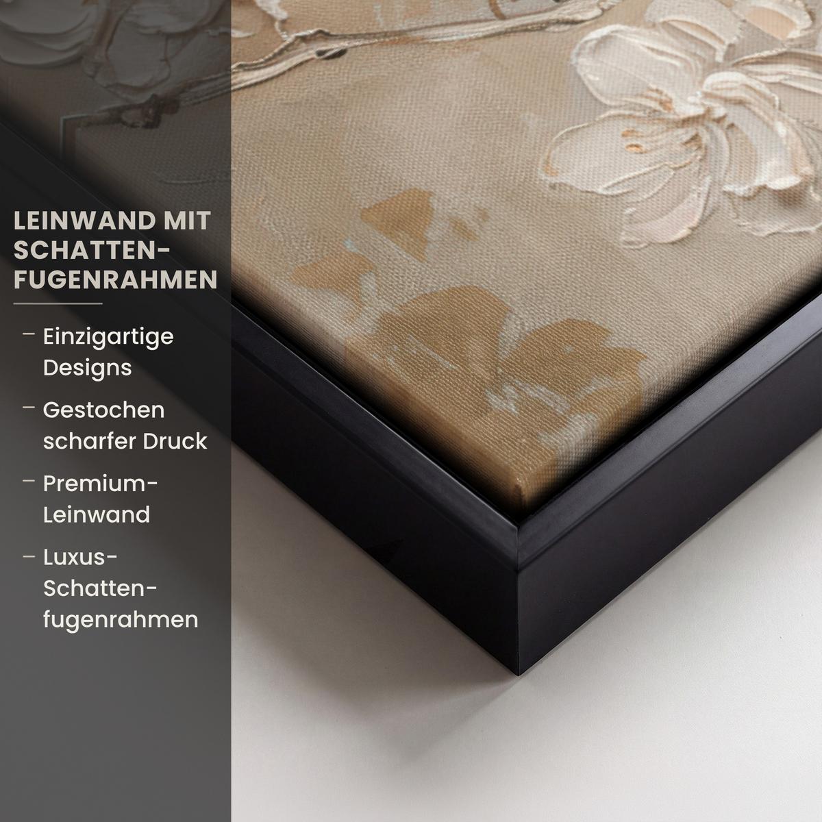 LEINWAND Bilder mit Rahmen - Blumen - Modern - Beige - Weiß - Blüte - 70x50 - Beige, Textil (70/50cm) - MuchoWow
