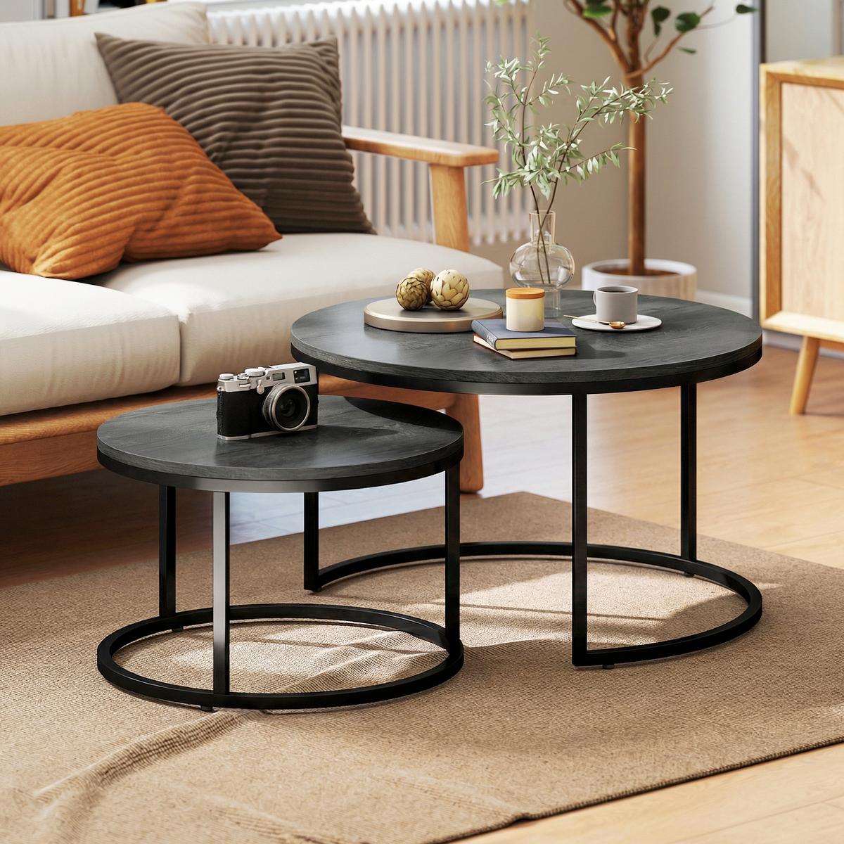 COUCHTISCH 2er Set Metall MDF Schwarz - Schwarz, Metall (78.5/78.5/46.5cm) - HOMCOM
