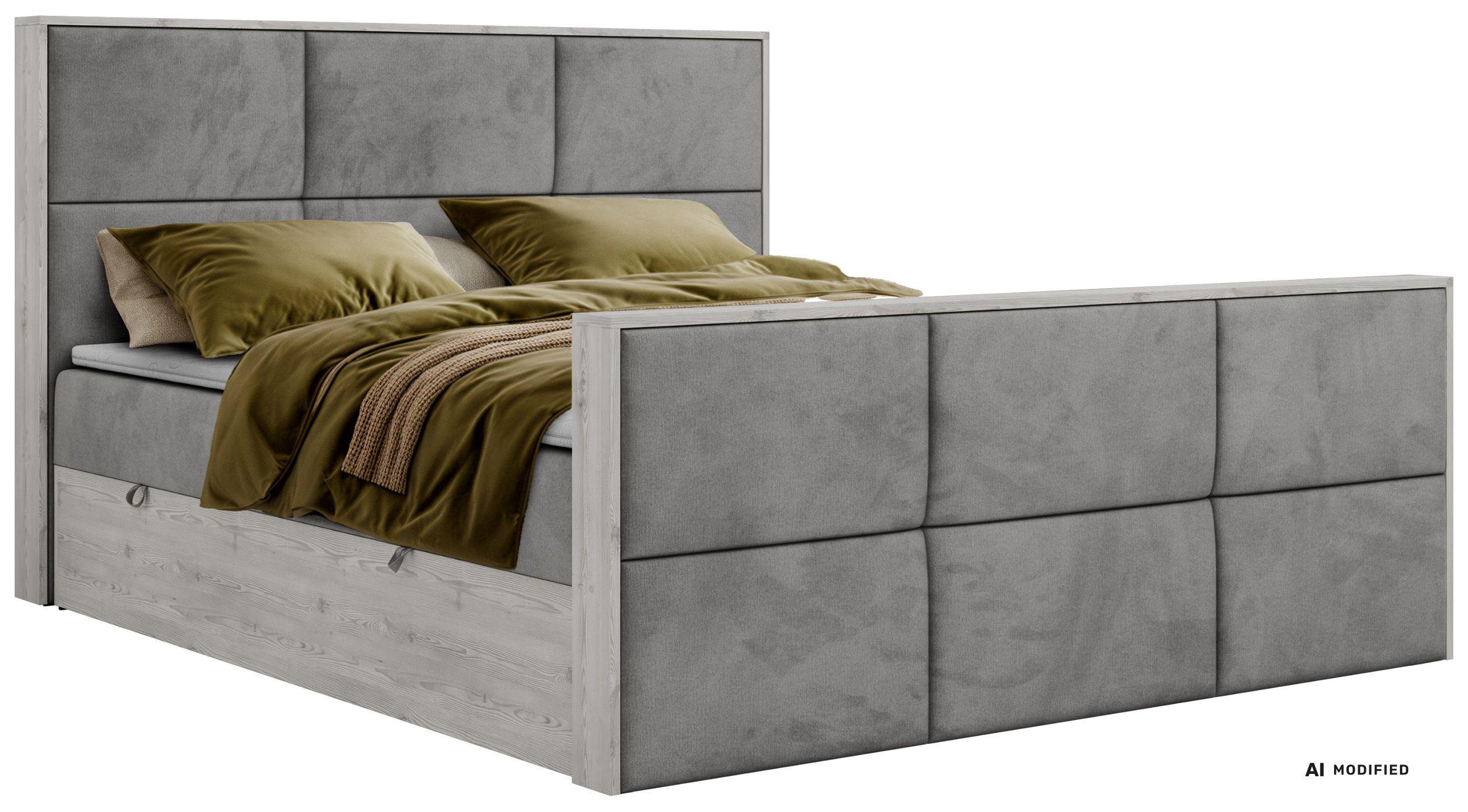 BOXBETT DELNOR DUO 180/200 - Hellgrau Velvet - Topper Visco - H3 - Hellgrau/Schwarz, Kunststoff/Textil (180/200cm) - MKS