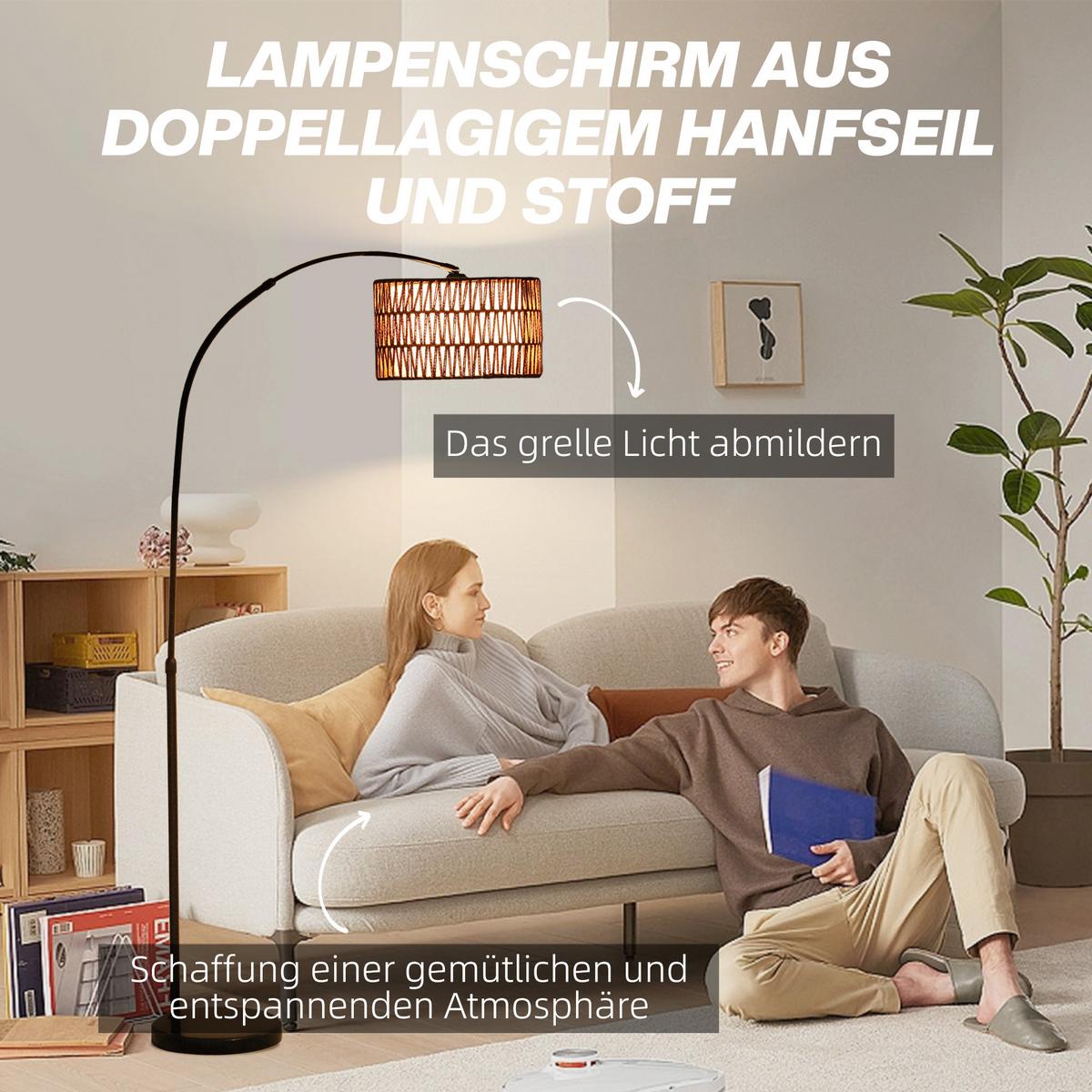 STEHLAMPE Wohnzimmer Stehleuchte mit Lampenschirm aus Leinen, E27 Fassung - Schwarz, Metall (93/34/175cm) - HOMCOM