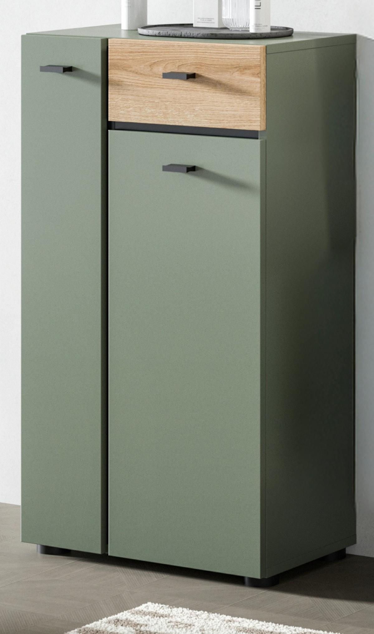BADKOMMODE grün, Evoke Eiche 51 cm, Midischrank mit 7 Fächern - Eichefarben/Schwarz, Holzwerkstoff/Kunststoff (51/91/30cm) - Inn.Furn