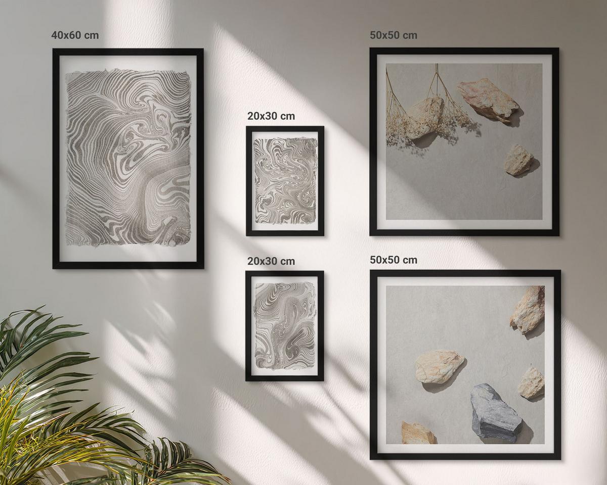 BILDER SET 5er Set - 50x50 cm & 20x30 cm & 40x60 cm Schwarzer Rahmen - Moderne abstrakte Formen - Schwarz, Kunststoff (40/60cm) - TULUP