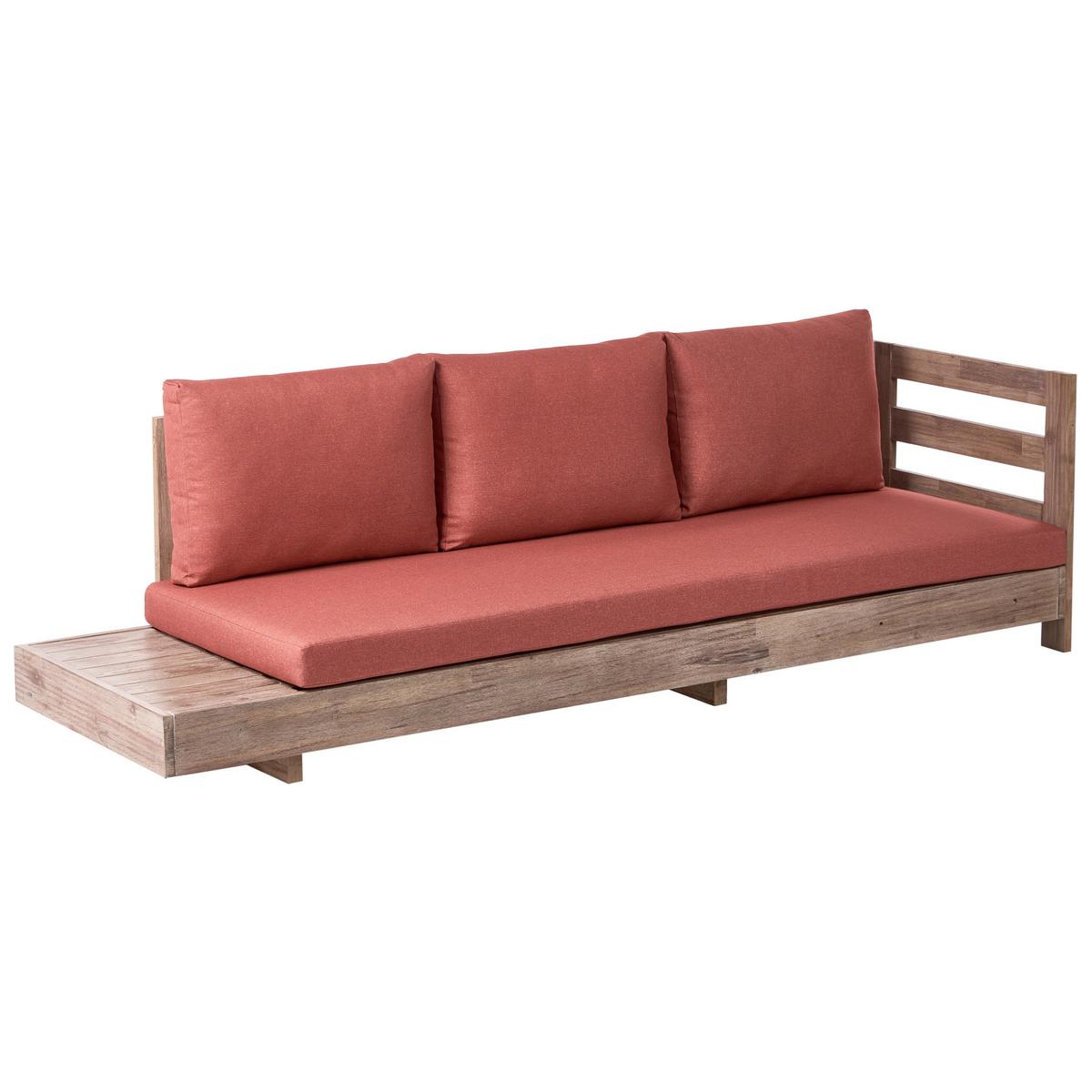 GARTENECKSOFA 5-Sitzer zertifiziertes Akazienholz linksseitig Rot Marettimo - Hellbraun/Rot, Holz (225/64/212cm) - Beliani