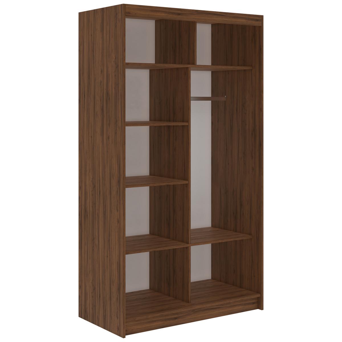 SCHWEBETÜRENSCHRANK 120 - SKORIA - Warmia Walnuss mit Spiegel - Walnussfarben/Alufarben, Holzwerkstoff/Metall (120/216/61cm) - MKS