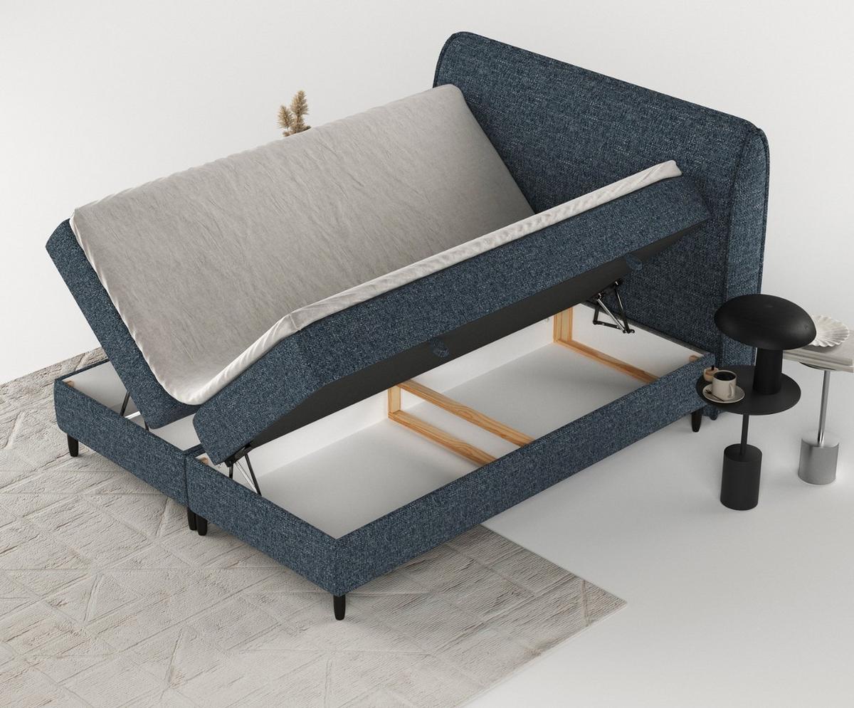 BOXBETT Lunaro 160/200 cm Marineblau im Modesto Stoff - Schwarz/Dunkelblau, Holz/Holzwerkstoff (160/200cm) - AltaBeds