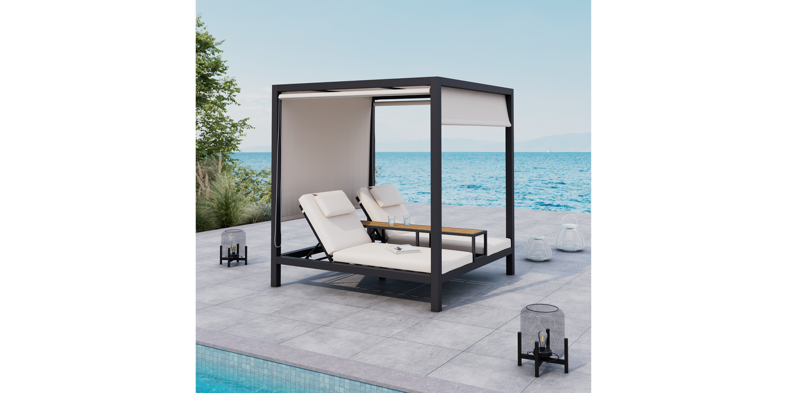 Schwarze Sonneninsel mit hellen Auflagen