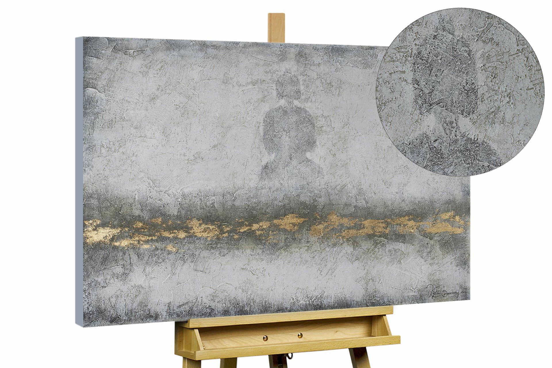 ACRYLBILD HANDGEMALT 100/75 cm - Goldfarben/Grau, Holz/Textil (100/75cm) - KUNSTLOFT