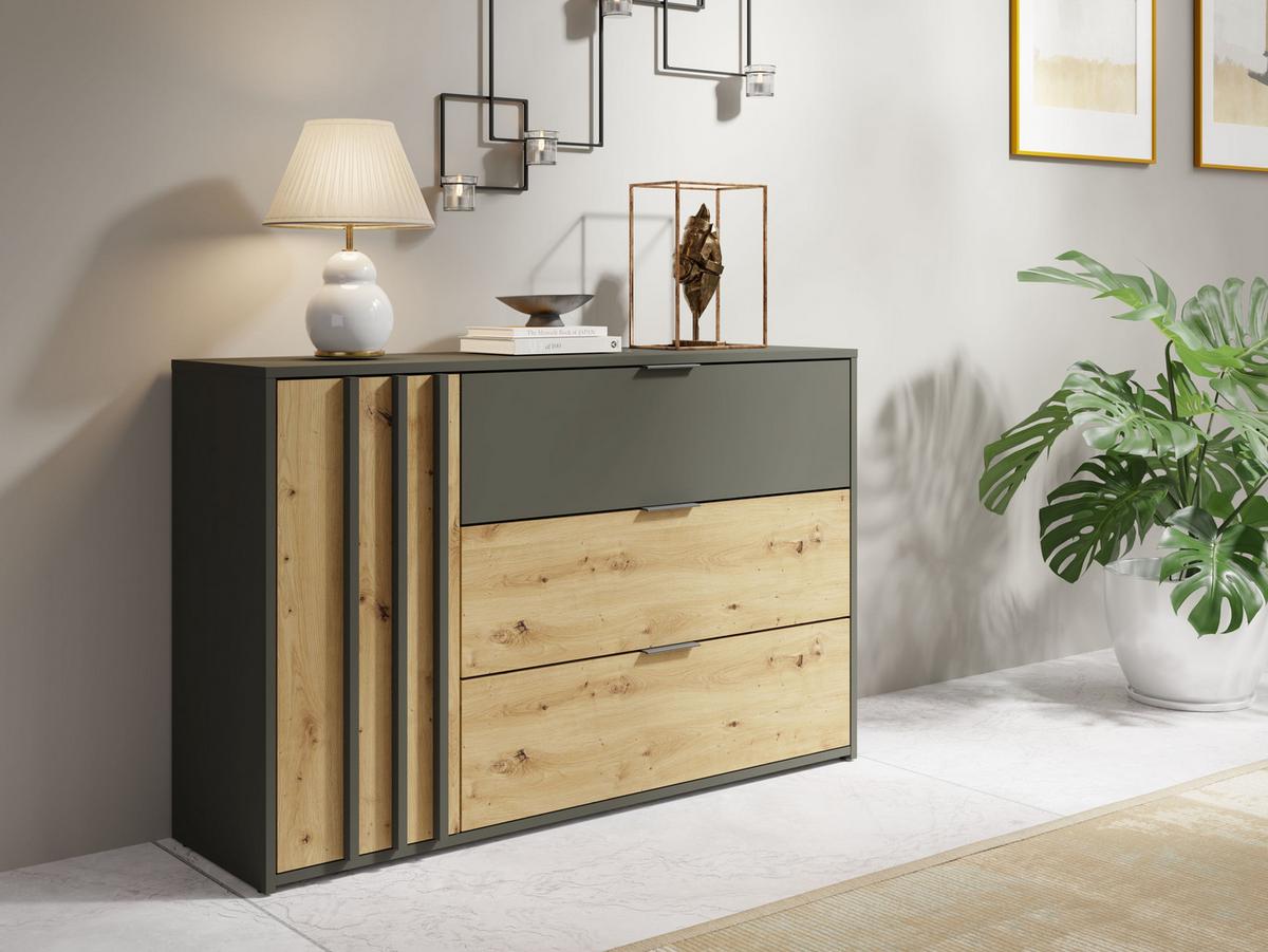 KOMMODE Graphit, Eiche Artisan 125/79,5/35 - Eiche Artisan, Holzwerkstoff (125/80/35cm) - RAUMHIRSCH FURNITURE