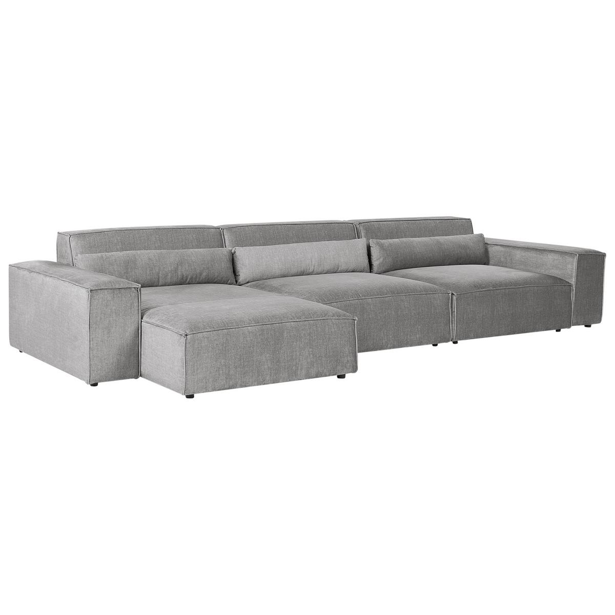 ECKSOFA Modul 4-Sitzer rechtsseitig Grau Stoff mit Ottomane Hellnar - Dunkelgrau, Textil (176/364cm) - Beliani
