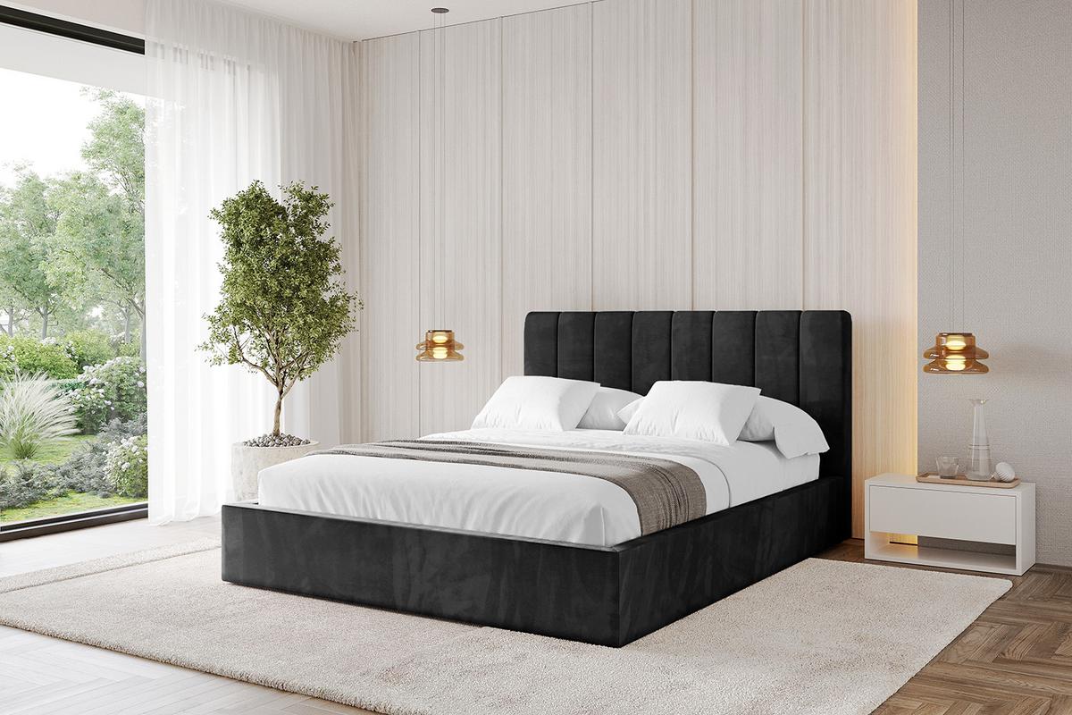 POLSTERBETT mit Bettkasten und Lattenrost, Bett mit Matratze H3/H4 - STERA 160x200 Schwarz - Schwarz, Holzwerkstoff/Textil (160/200cm) - ALTDECOR