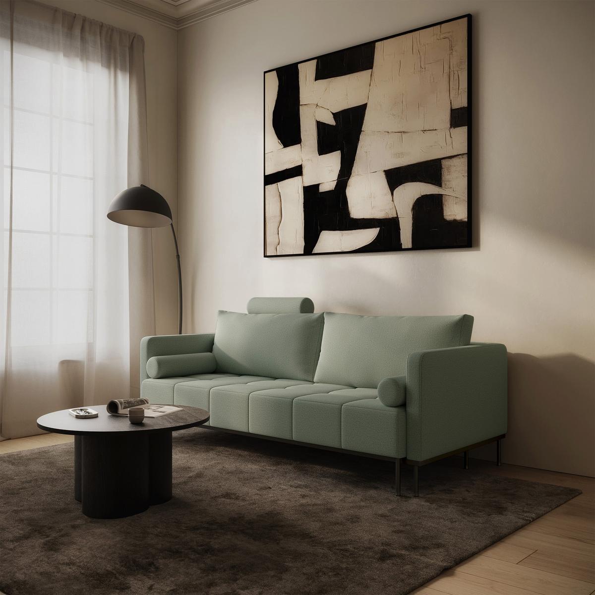 SCHLAFSOFA Skilia mit Schlaffunktion, 3-Sitzer 224 cm - Schwarz/Hellgrün, Textil/Metall (224/85/102cm) - Selsey