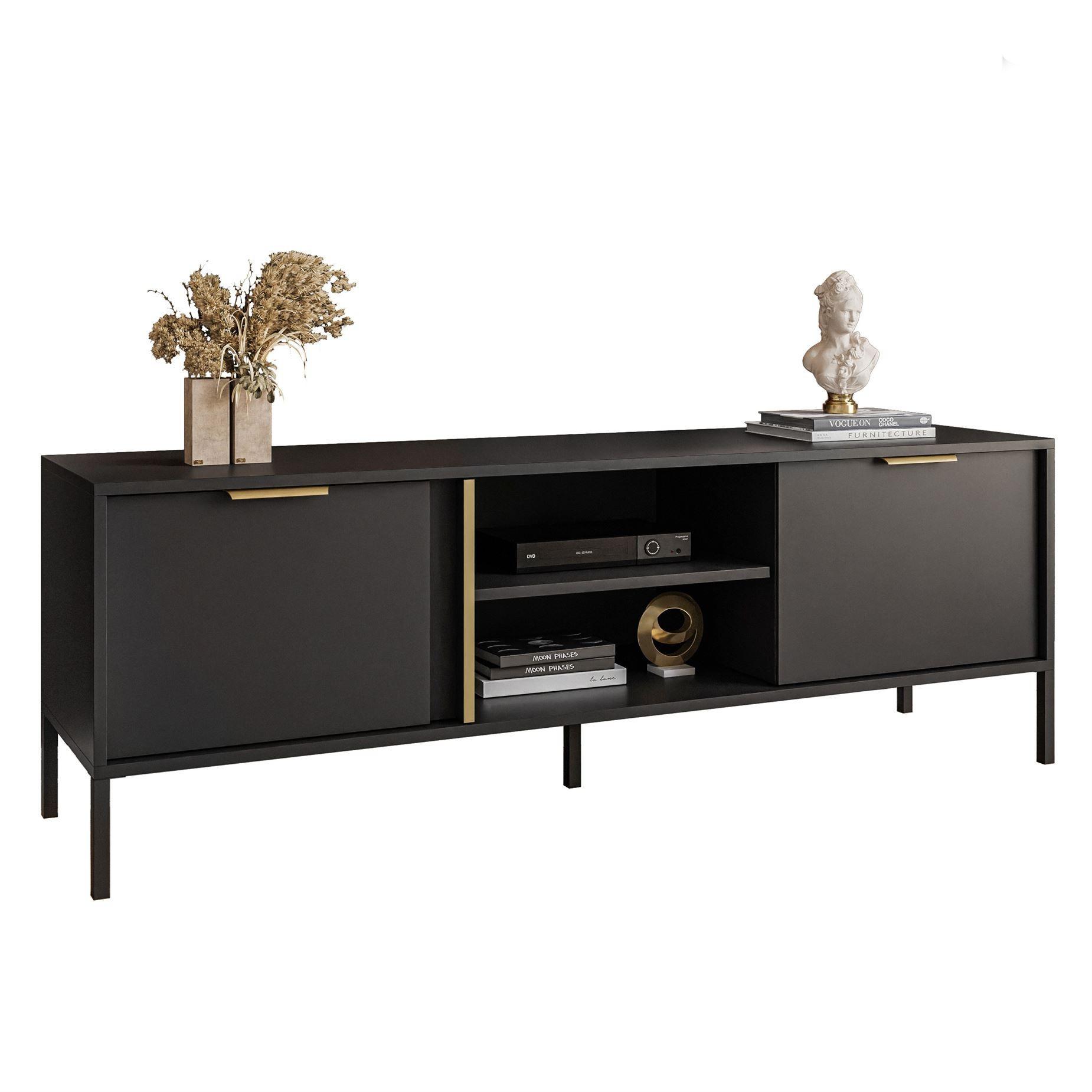TV Element LARETTO 153 cm anthrazit - Schwarz, Holzwerkstoff (153/53/40cm) - Lookway