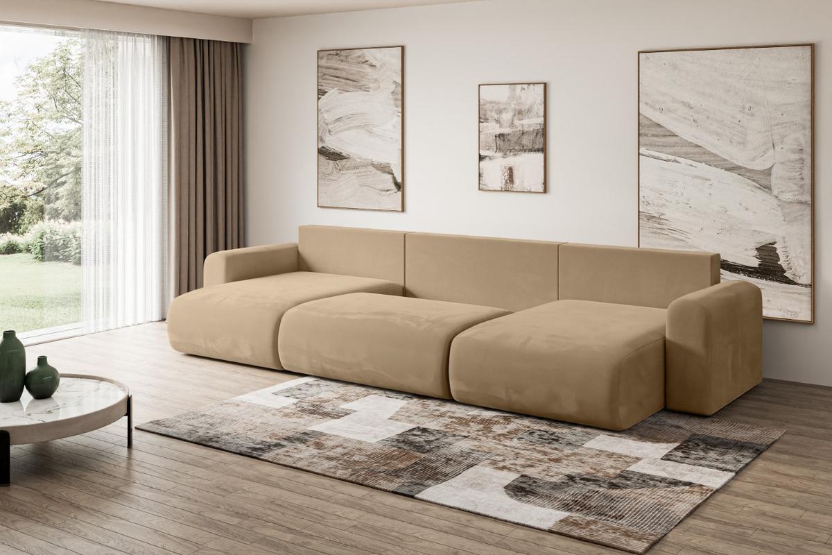 WOHNLANDSCHAFT mit Schlaffunktion und Bettkasten ORRO-U - 362x145x83 cm Beige Velours - Beige/Schwarz, Holzwerkstoff/Kunststoff (362/83/145cm) - ALTDECOR