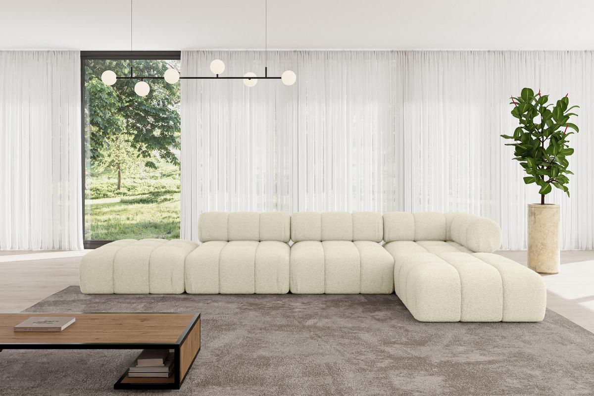 ECKSOFA modulares Sofa Kerru-L2 - 380x190x70 cm Beige Bouclé - Beige, Holzwerkstoff/Textil (380/190cm) - ALTDECOR