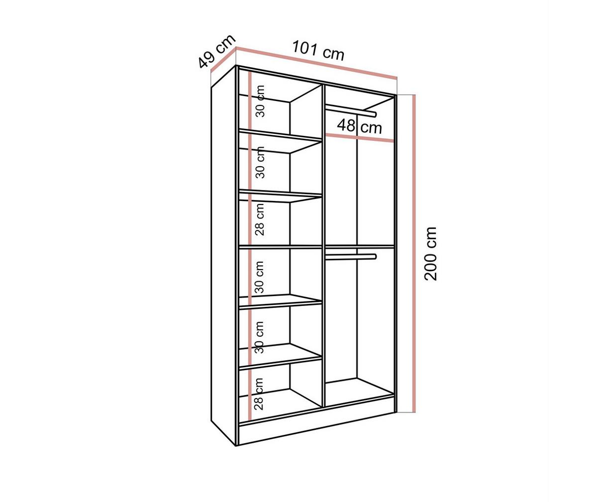KLEIDERSCHRANK SANDBOX KASHMIR 100 101/49/200 cm Kaschmir / geriffeltes Glas mit LED 4 Zusatzböden - Kaschmir/Transparent, Holzwerkstoff/Kunststoff (101/200/49cm) - Lookway