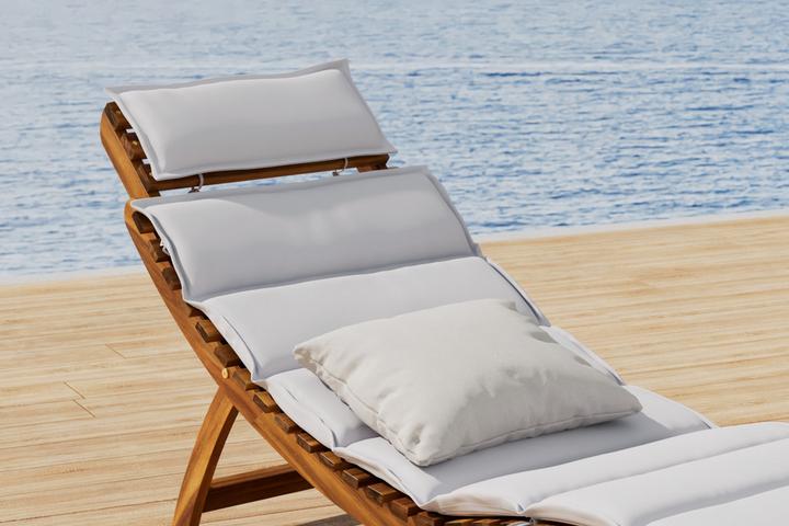 Gartenliege Beige Auflage Webstoff wetterfest Kopfstütze