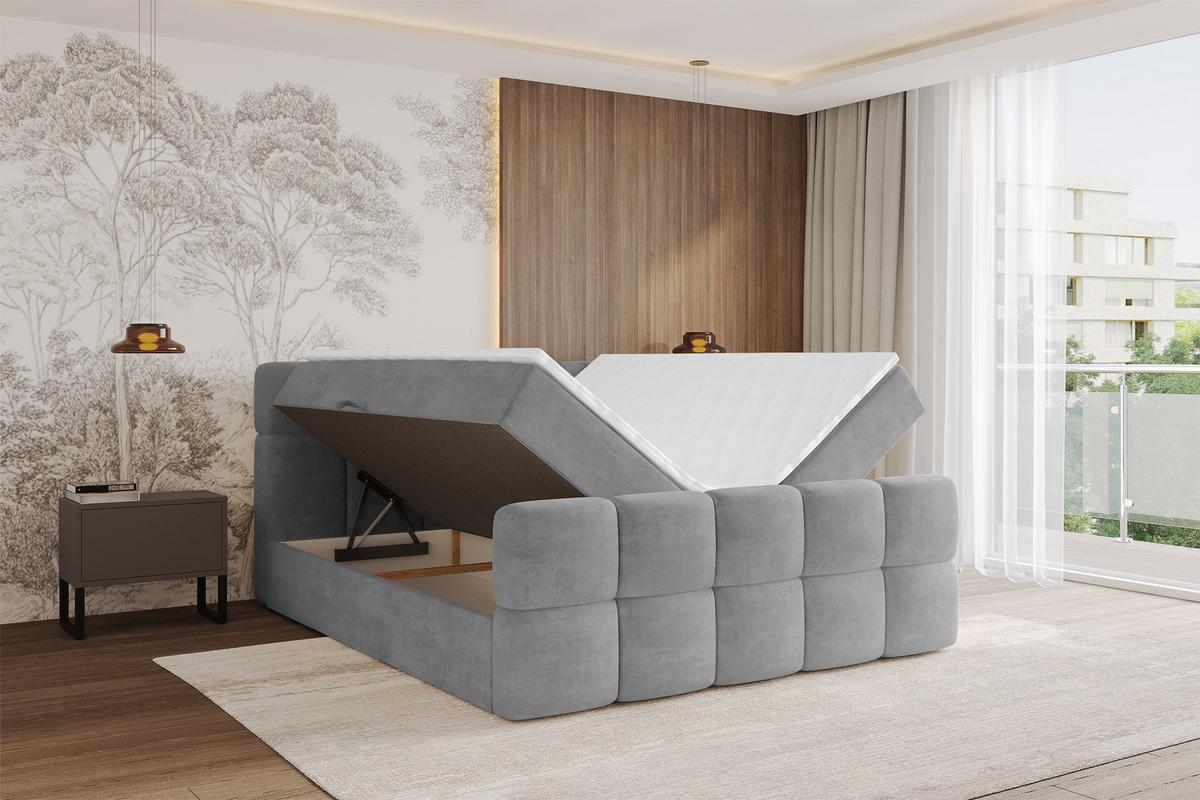 BOXBETT mit Matratze H4 - FAMA-Z - 160x200 cm Grau Monolith - Graphitfarben, Holzwerkstoff - ALTDECOR