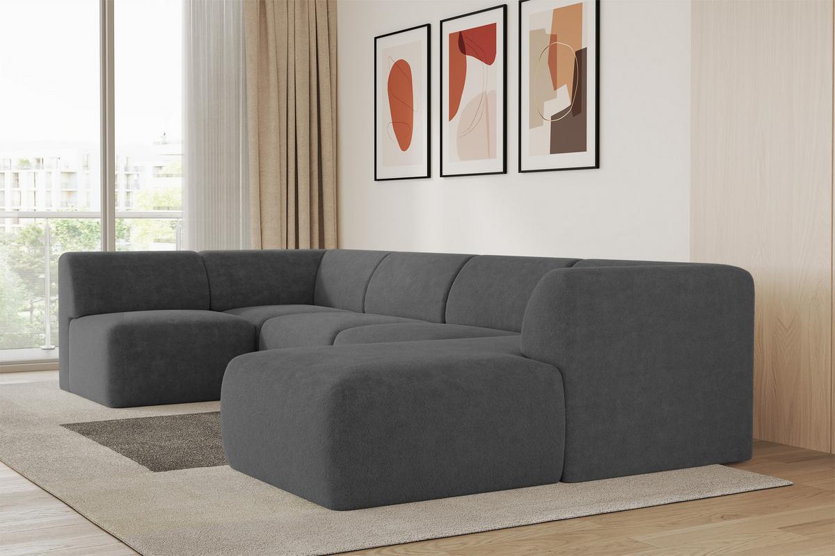 WOHNLANDSCHAFT Ottomane Rechts MOVO-L 345x180x78 cm Dunkelgrau Tissu - Schieferfarben, Holzwerkstoff/Kunststoff (180/78/345cm) - ALTDECOR
