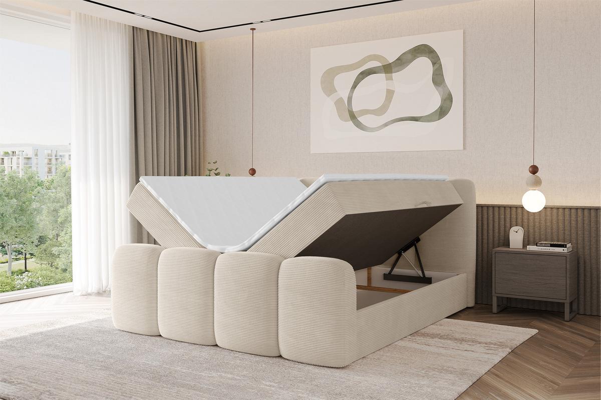 BOXBETT mit Matratze H4 und Lattenrost - NINA-Z - 180x200 cm Poso - Beige - Ecru, Holzwerkstoff (180/200cm) - ALTDECOR