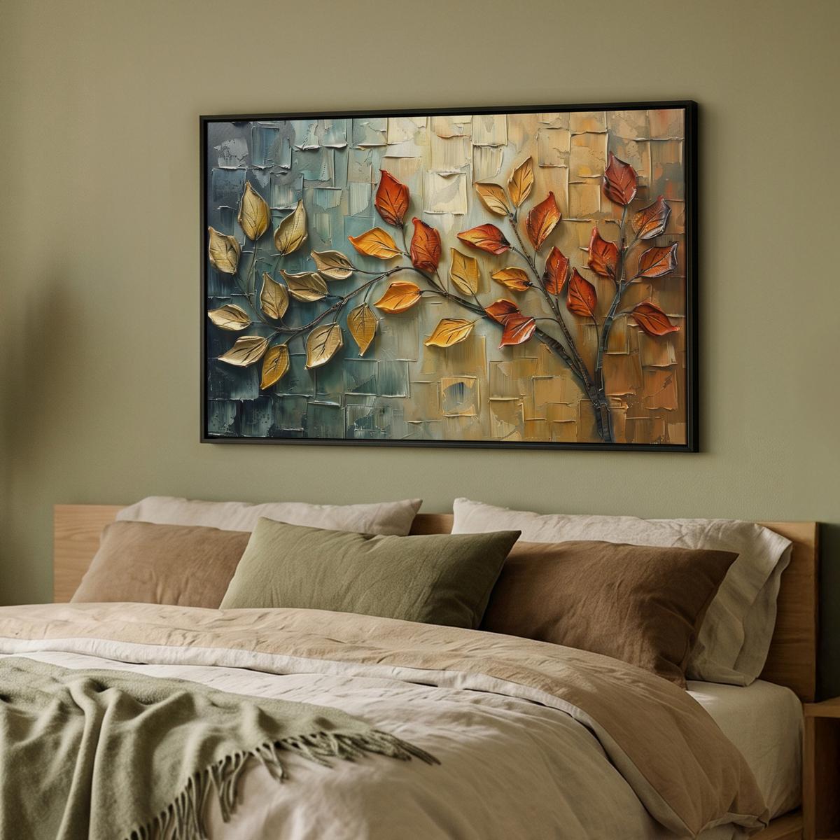 LEINWAND Bilder mit Rahmen - Baum - Abstrakt - Natur - Kunst - 90x60 - Goldfarben, Textil (90/60cm) - MuchoWow