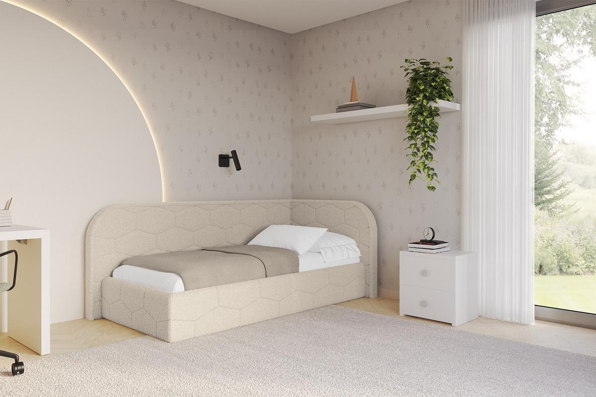 EINZELLBETT Jugendbett mit Bettkasten, Links - JAXY 80x200 Dunkelbeige - Cappuccino, Holzwerkstoff/Textil (80/200cm) - ALTDECOR