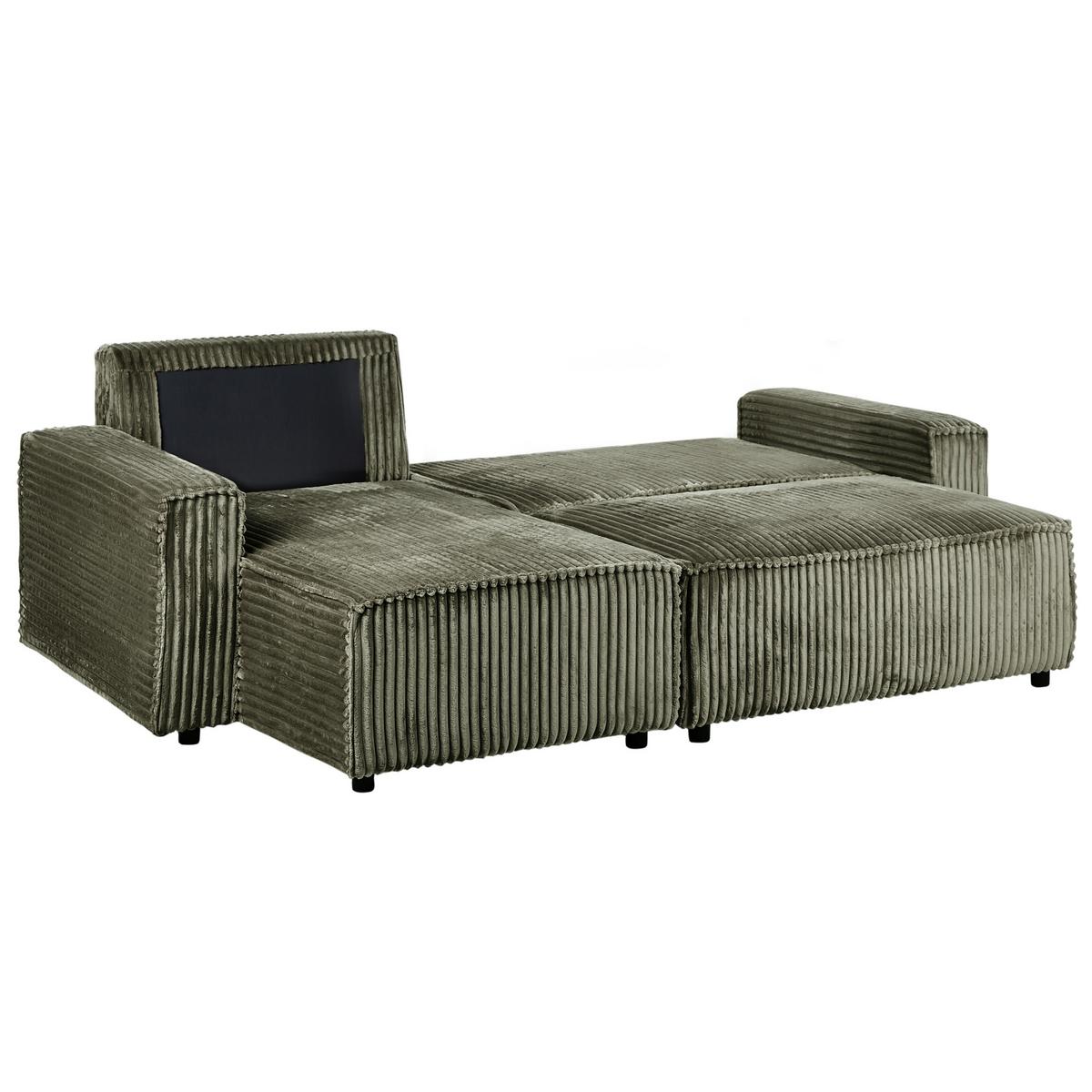 ECKSCHLAFSOFA 3-Sitzer Cord Grün mit Stauraum rechtsseitig Abacka - Grün, Textil (247/147cm) - Beliani