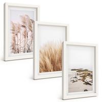 BILDER SET 3er Set - 20x30 cm Weißer Rahmen - Pampasgrasfelder und ein Boho-Strand - Weiß, Kunststoff (20/30cm) - TULUP