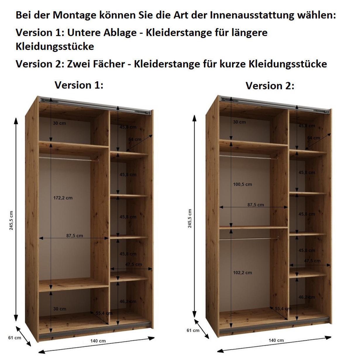 SCHWEBETÜRENSCHRANK 245,5/140/64 2-türig - Kaschmir/Schwarz, Holz/Metall (140/245/64cm) - Abiks Möbel