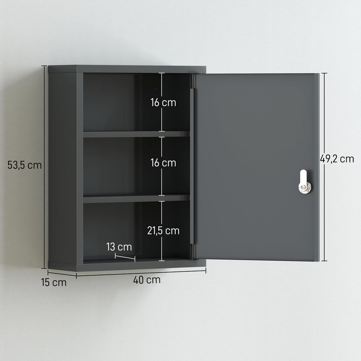 MEDIZINSCHRANK Kaltgewalzter Stahl Kohlegrau - Dunkelgrau, Metall (15/53.5/40cm) - Kleankin