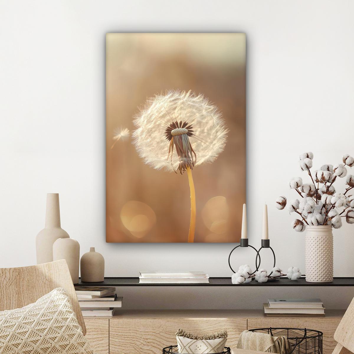 LEINWANDBILD Löwenzahn - Beige - Natur - Blume Wanddeko Schlafzimmer 60x90 cm - Hellbraun, Textil (60/90cm) - MuchoWow