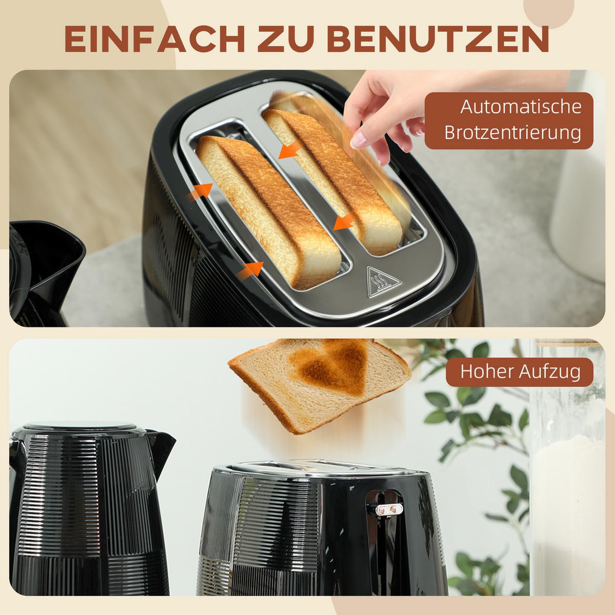KOCHER-TOASTER-SET 2er Set Kunststoff Stahl Schwarz - Schwarz, Kunststoff (15.6/23.3/20.4cm) - HOMCOM