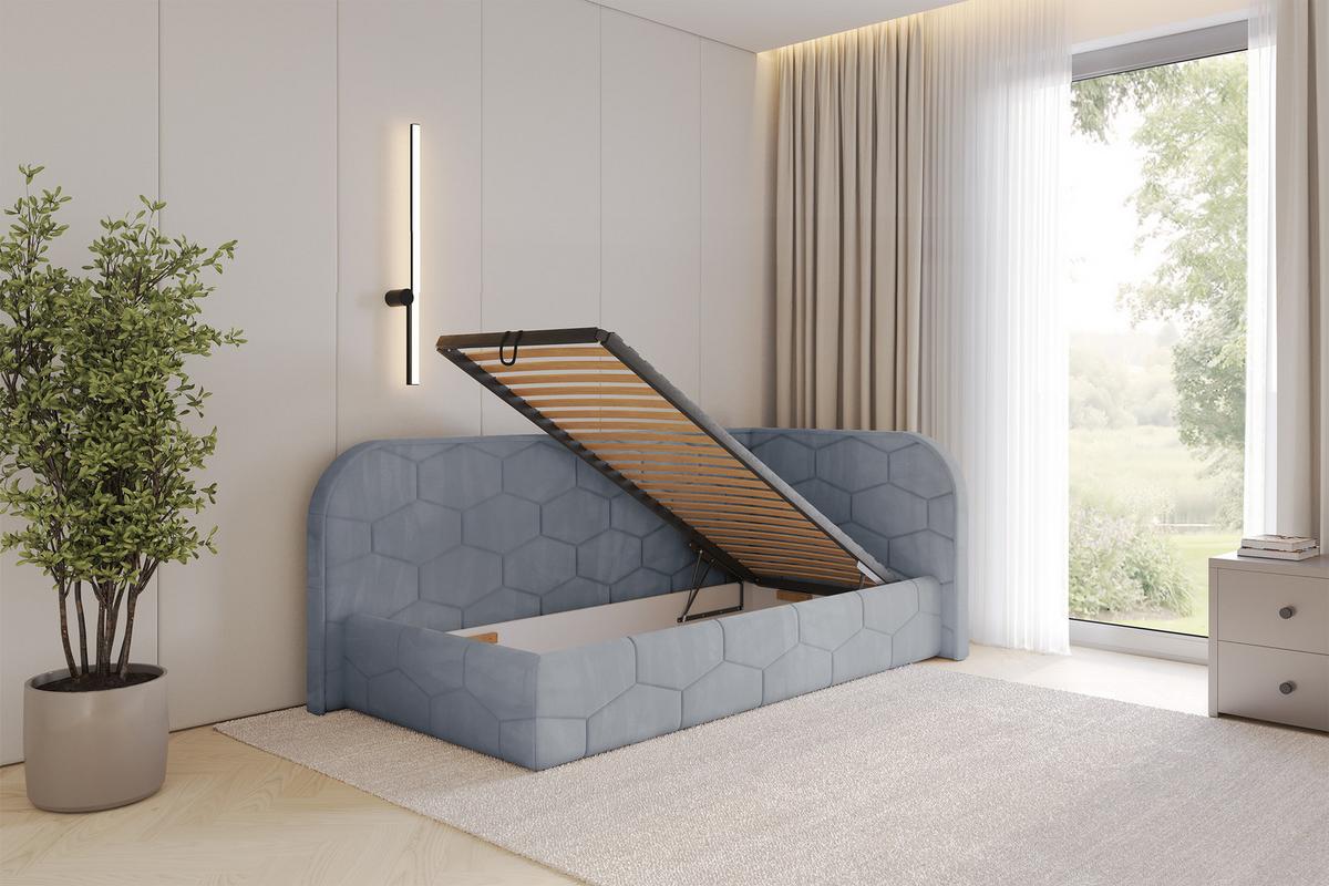 EINZELLBETT Jugendbett mit Bettkasten, Links - JAXY 100x200 Grau - Grau, Holzwerkstoff/Textil (100/200cm) - ALTDECOR