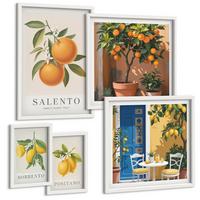 BILDER SET 5er Set - 50x50 cm & 20x30 cm & 40x60 cm Weißer Rahmen - Zitronenorange Blütenmuster - Weiß, Kunststoff (40/60cm) - TULUP